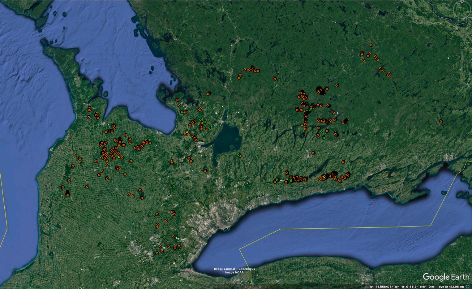 Over 1600 broadcast locations 2020-2022 in south and central Ontario